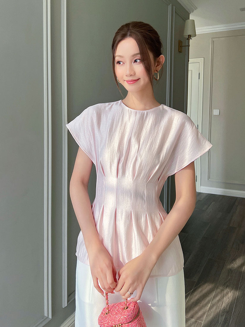 Pleated Waist Shimmery Top - Pink