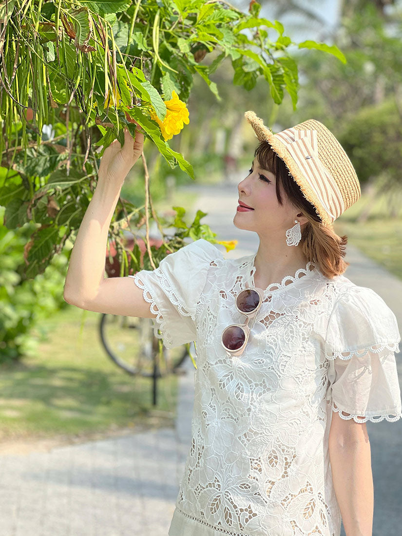 Layered Sleeve Floral Lace Top