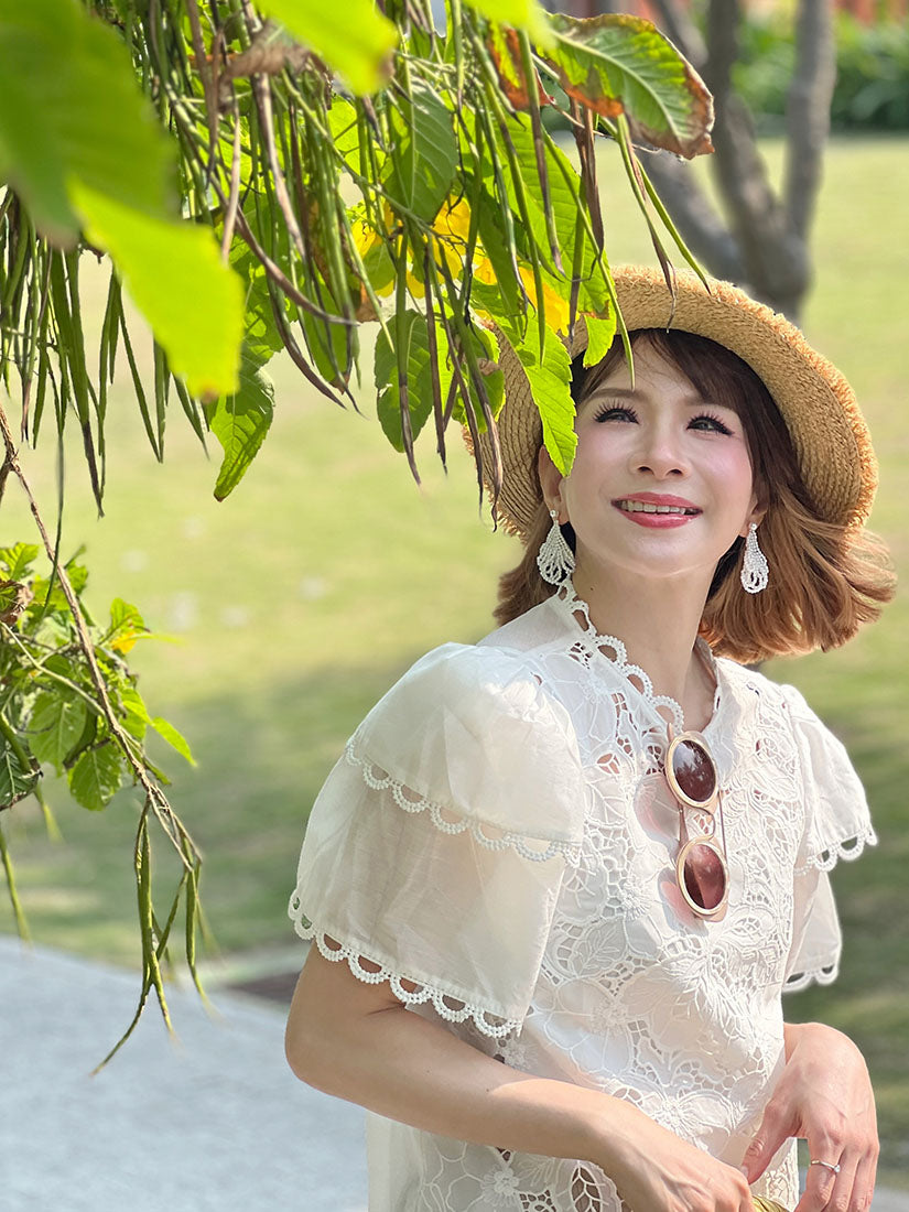 Layered Sleeve Floral Lace Top