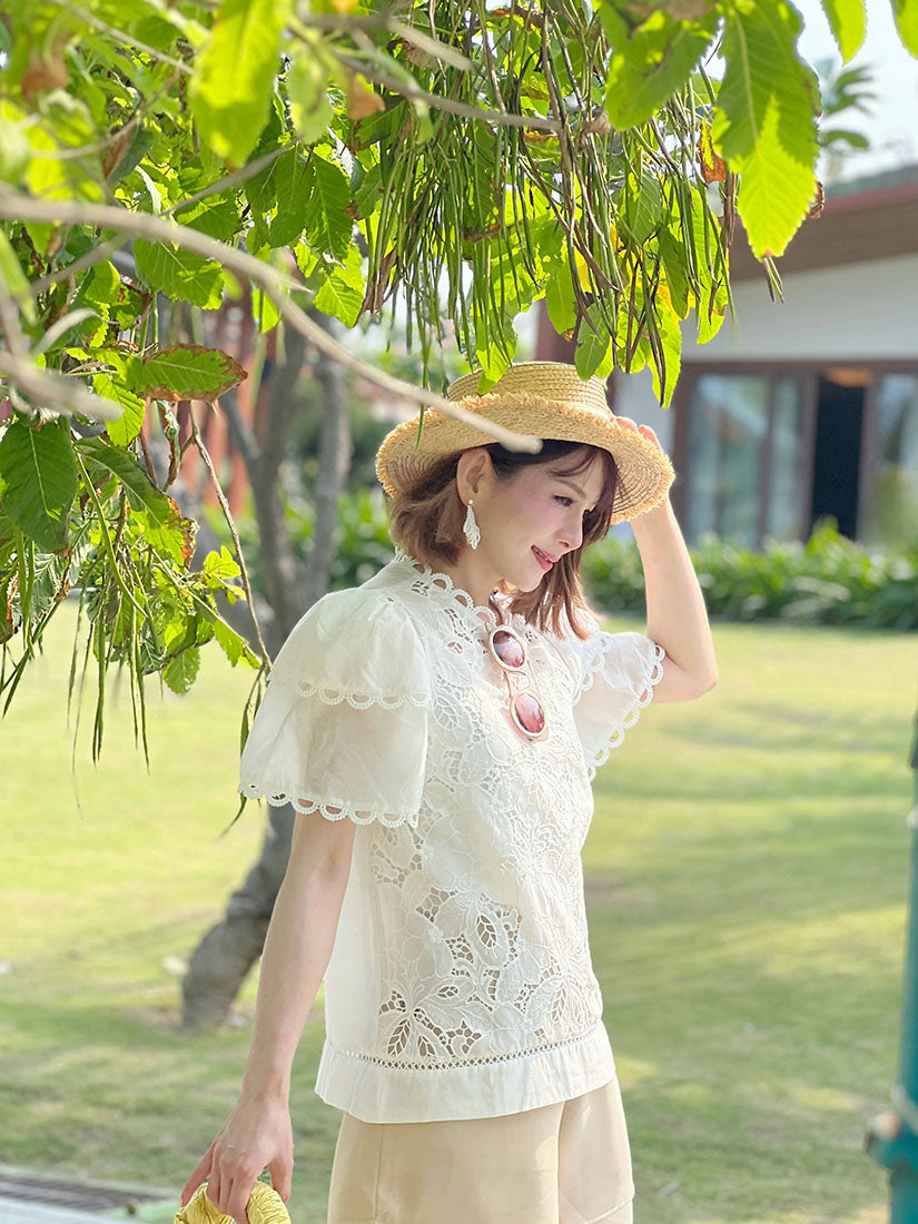 Layered Sleeve Floral Lace Top