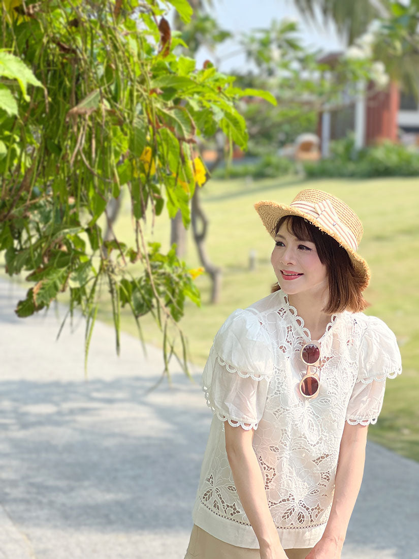 Layered Sleeve Floral Lace Top