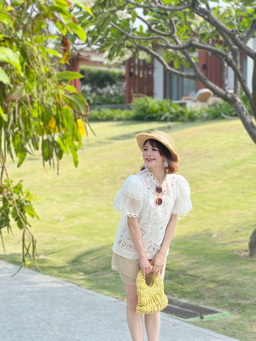 Layered Sleeve Floral Lace Top