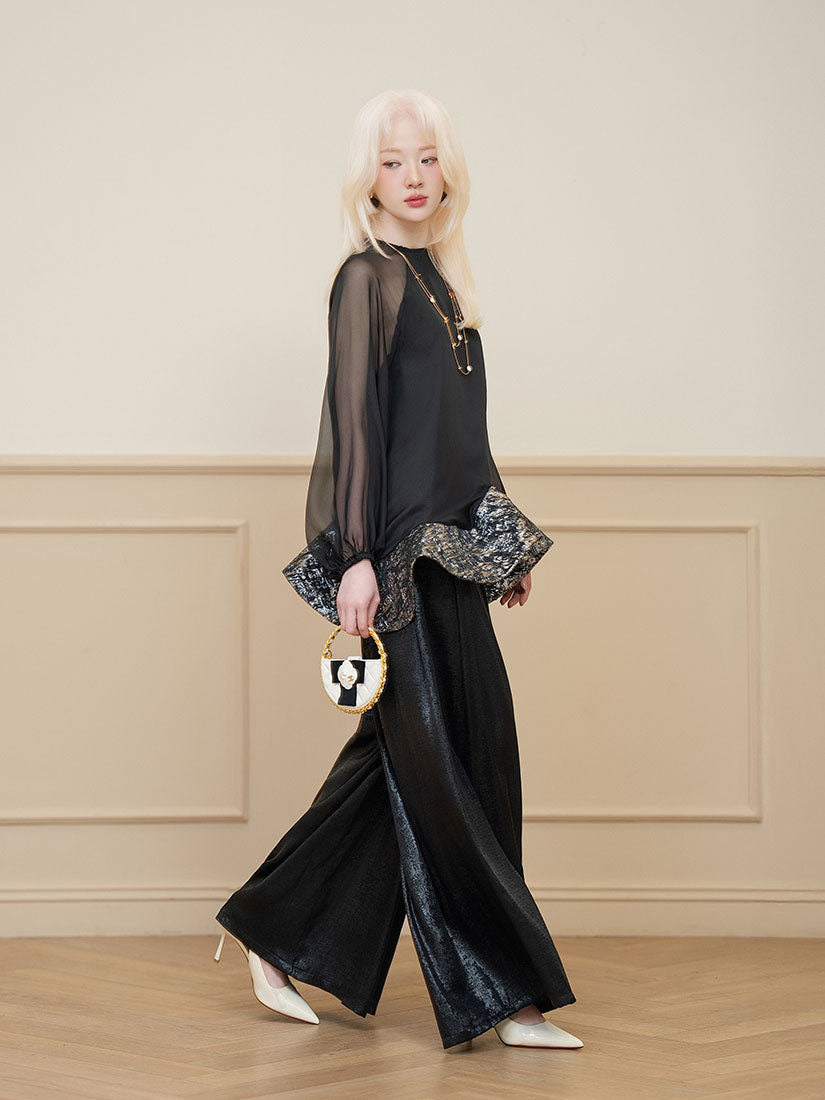 Sparkling Pleated Wide Leg Pants