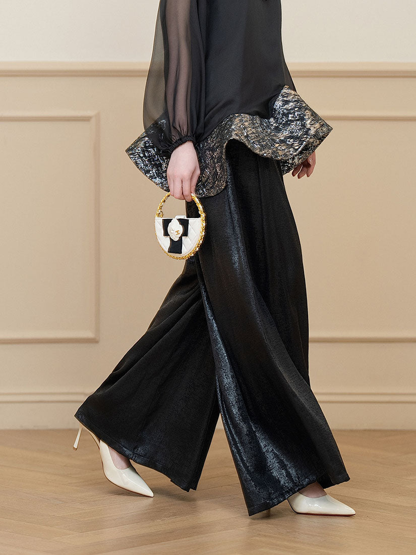 Sparkling Pleated Wide Leg Pants