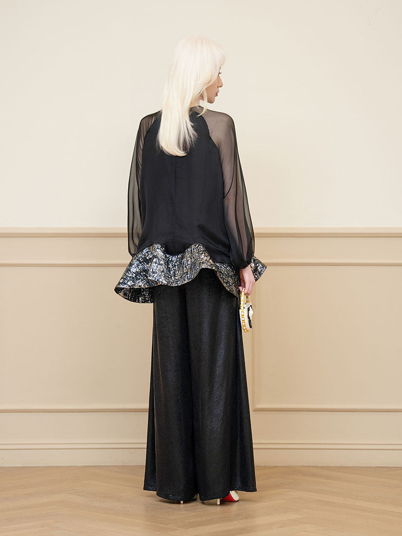 Sparkling Pleated Wide Leg Pants