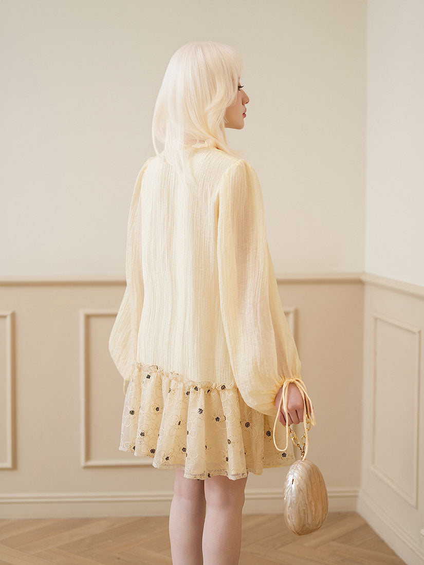 Floral Embellished Ruffle Hem Dress
