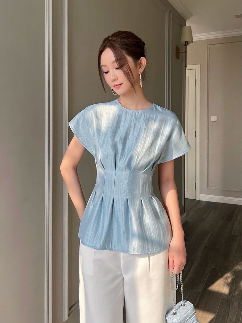 Pleated Waist Shimmery Top - Blue