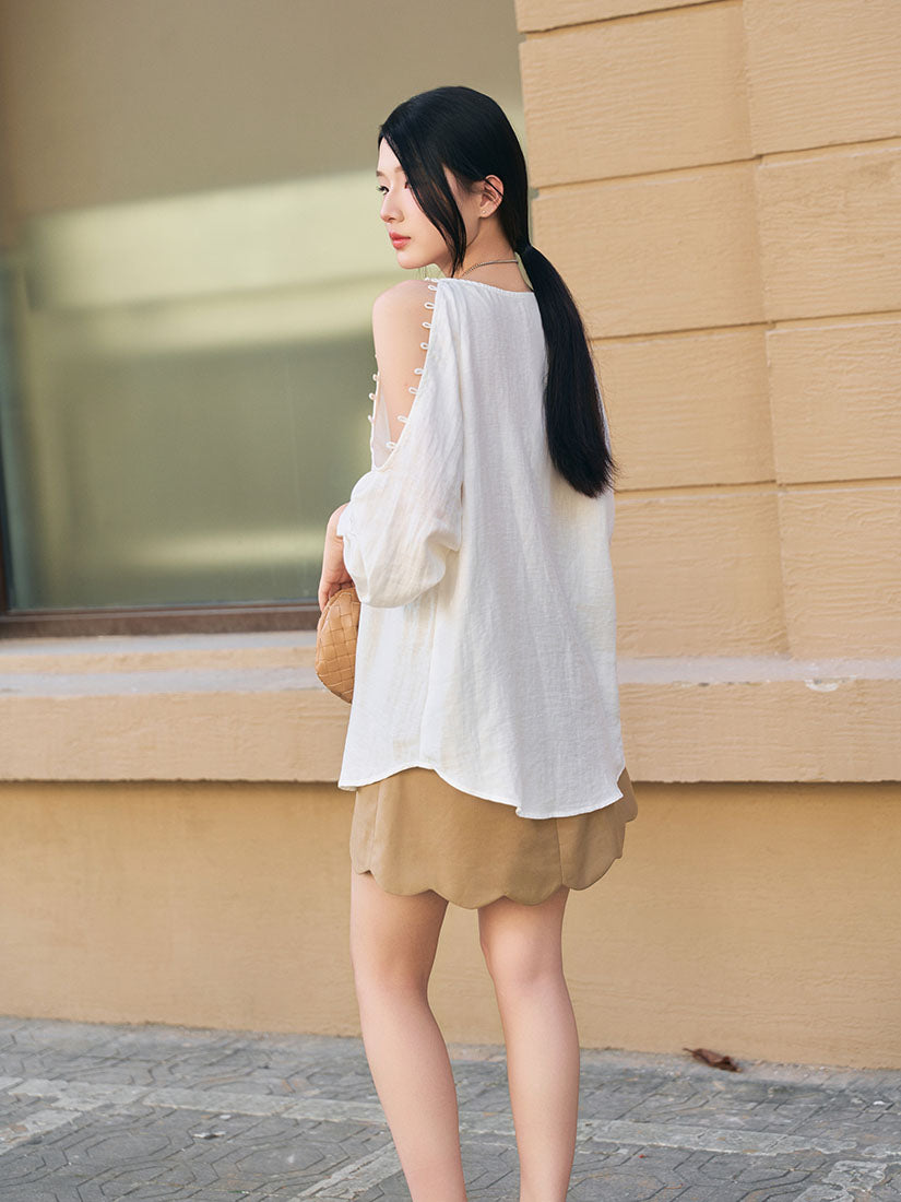 Cold-Shoulder Loop Detailed Blouse