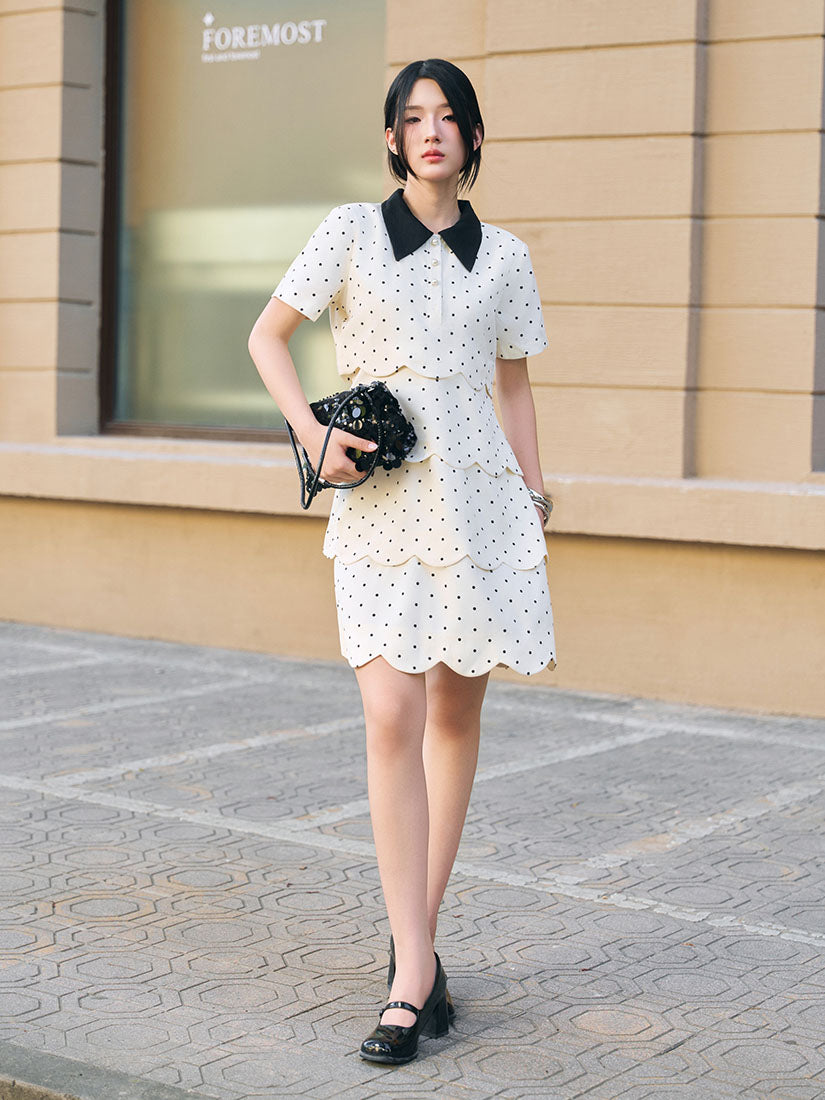 Layered Scallop Hem Polka Dot Dress