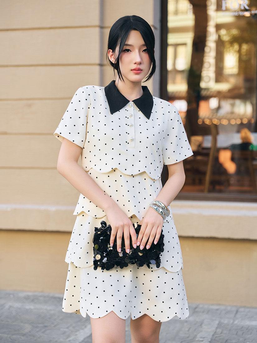 Layered Scallop Hem Polka Dot Dress