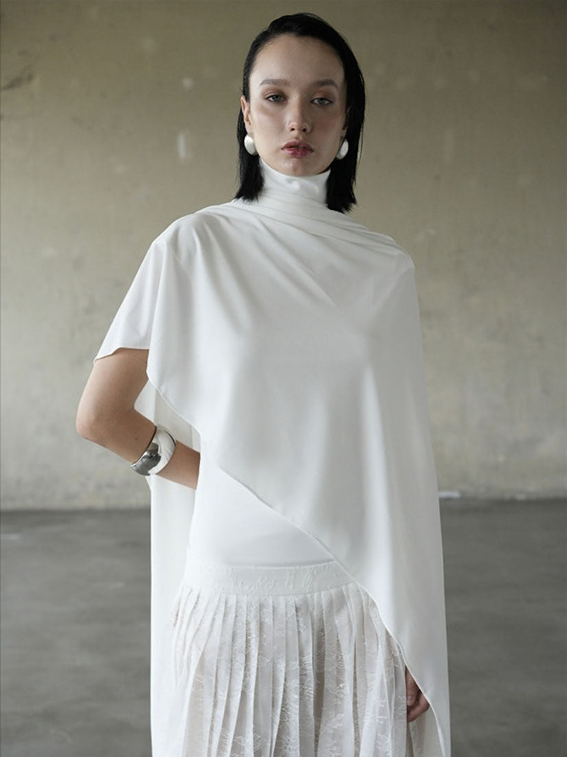 White Asymmetrical Scarf Top