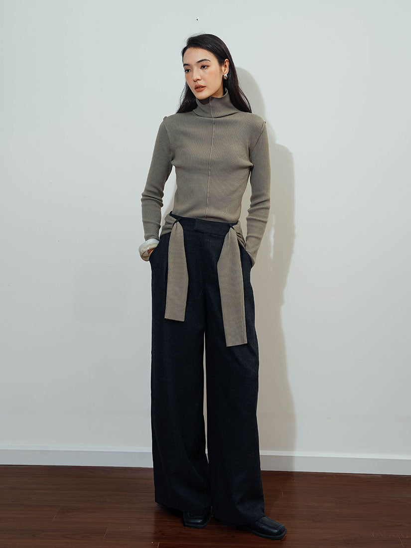 Oat Turtleneck Rough Knit Top