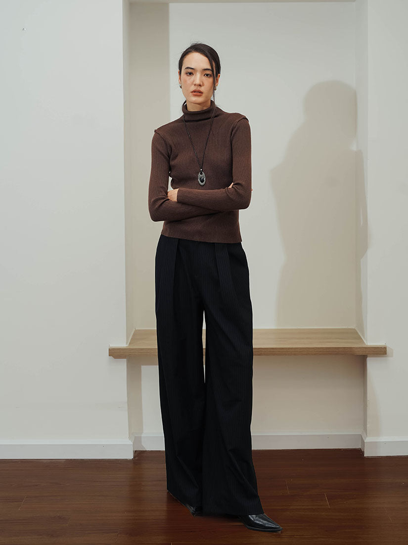 Brown Turtleneck Rough Knit Top