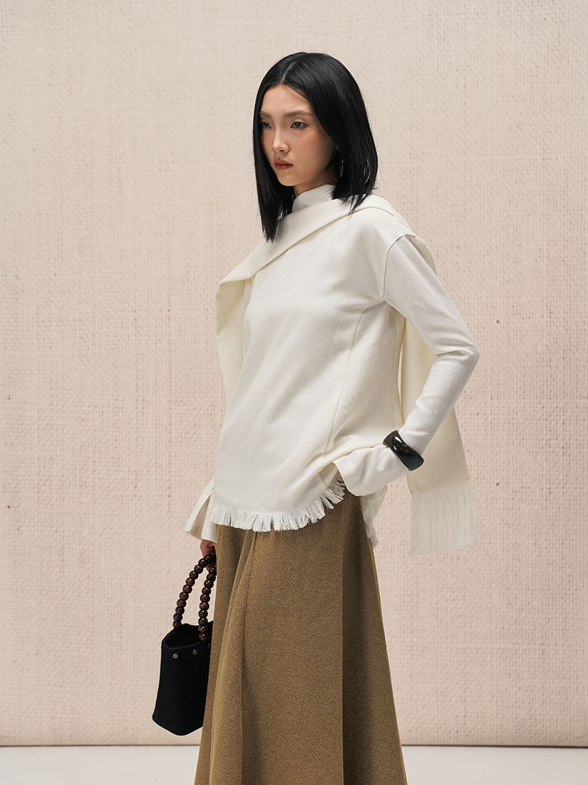 Asymmetric Fringe Flared Skirt