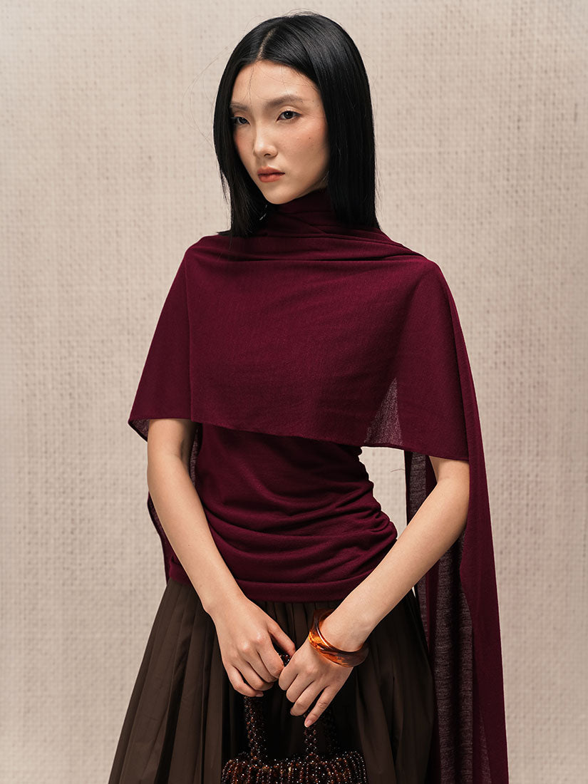 Red Asymmetrical Scarf Top