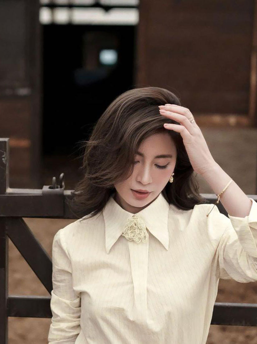 Pointed Collar Striped Shirt