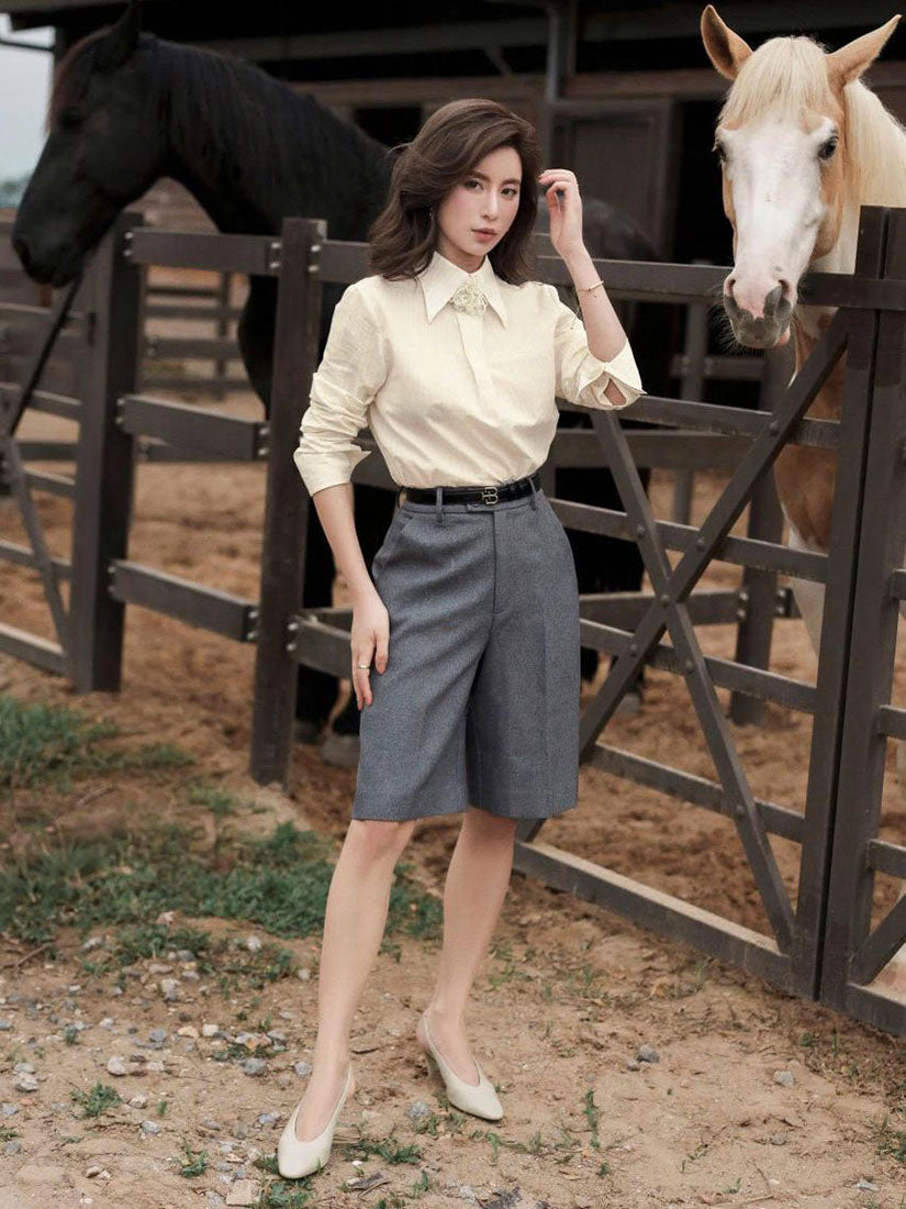 Pointed Collar Striped Shirt