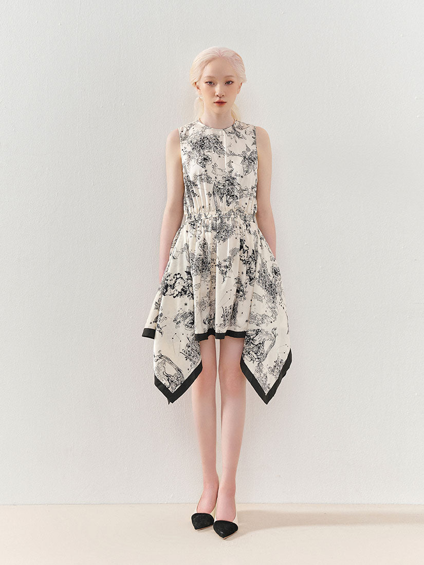 Printed Handkerchief Hem Vest Dress