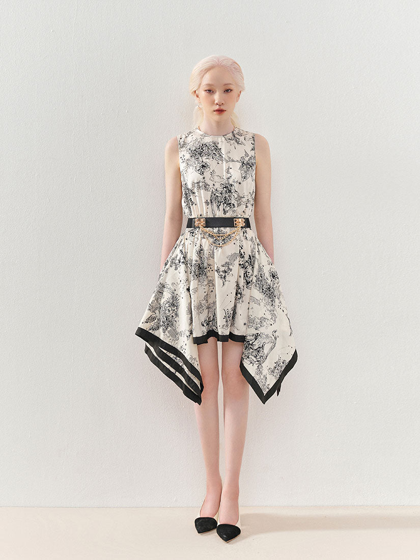 Printed Handkerchief Hem Vest Dress