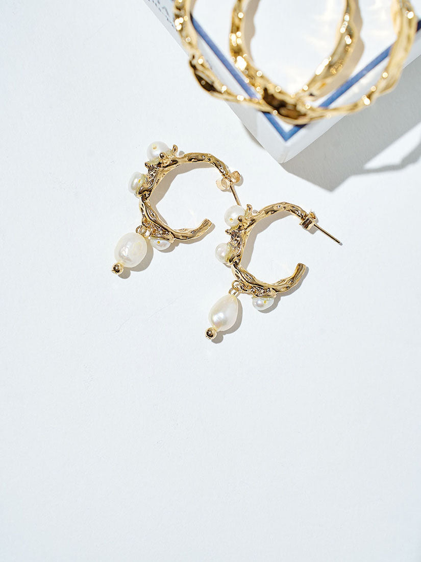 Pearl Vine Hoop Earrings