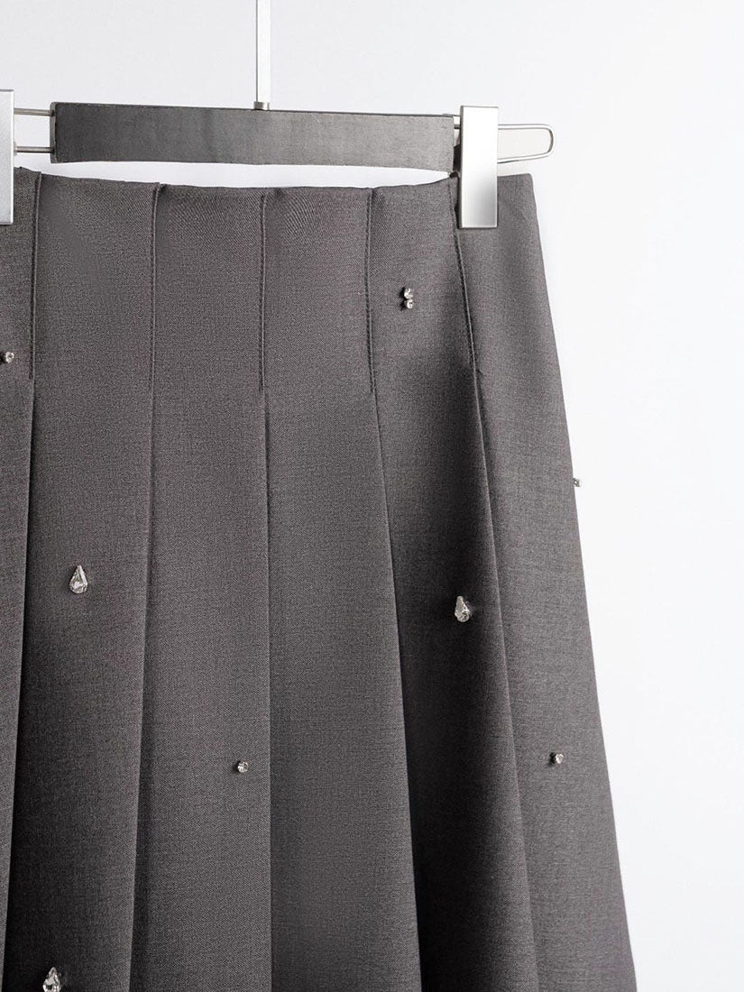 Rhinestones Pleated Maxi Skirt