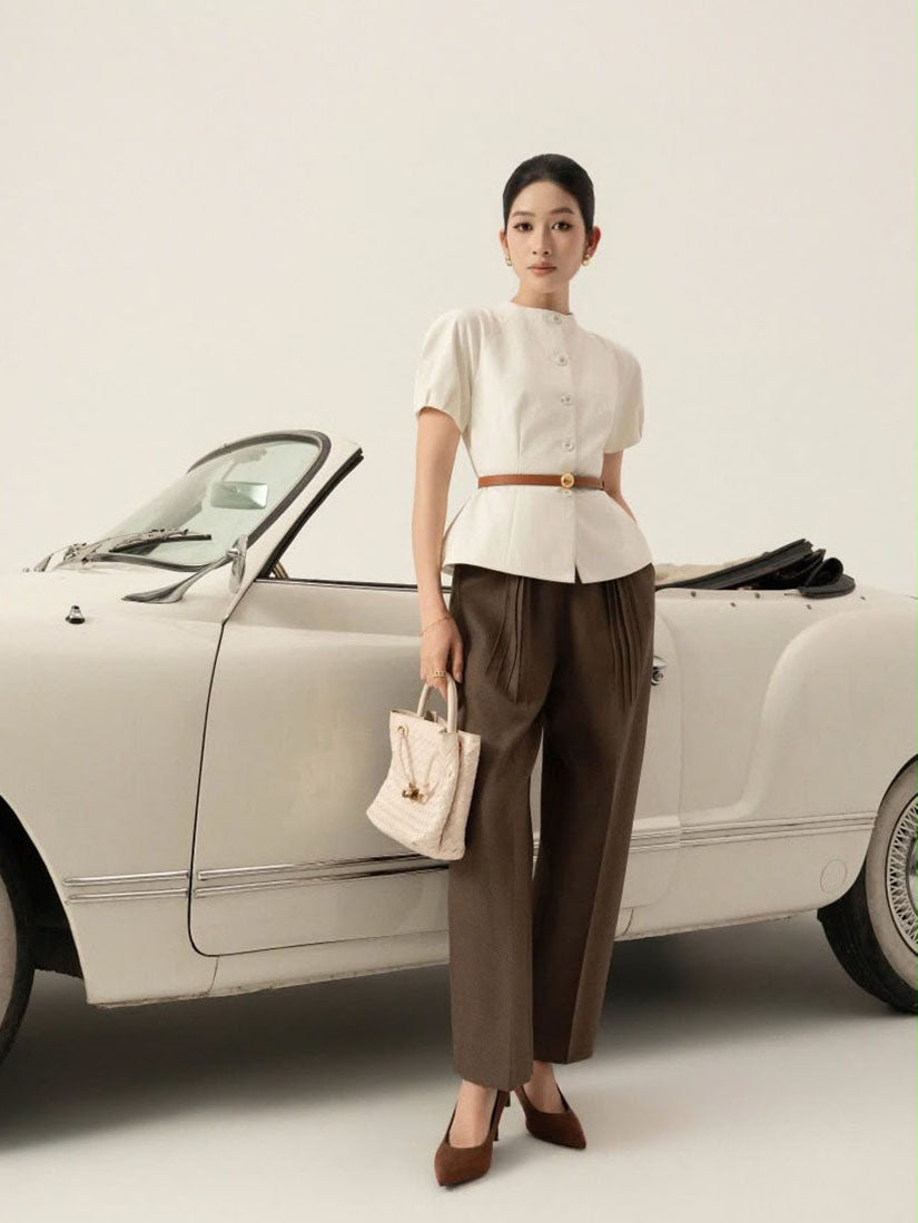 Mock Neck Short Puff Sleeve Jacket