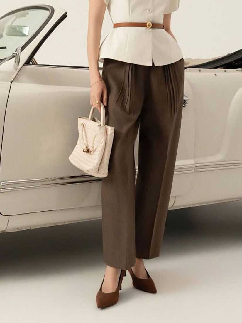 Front Pleated Wide Leg Pants