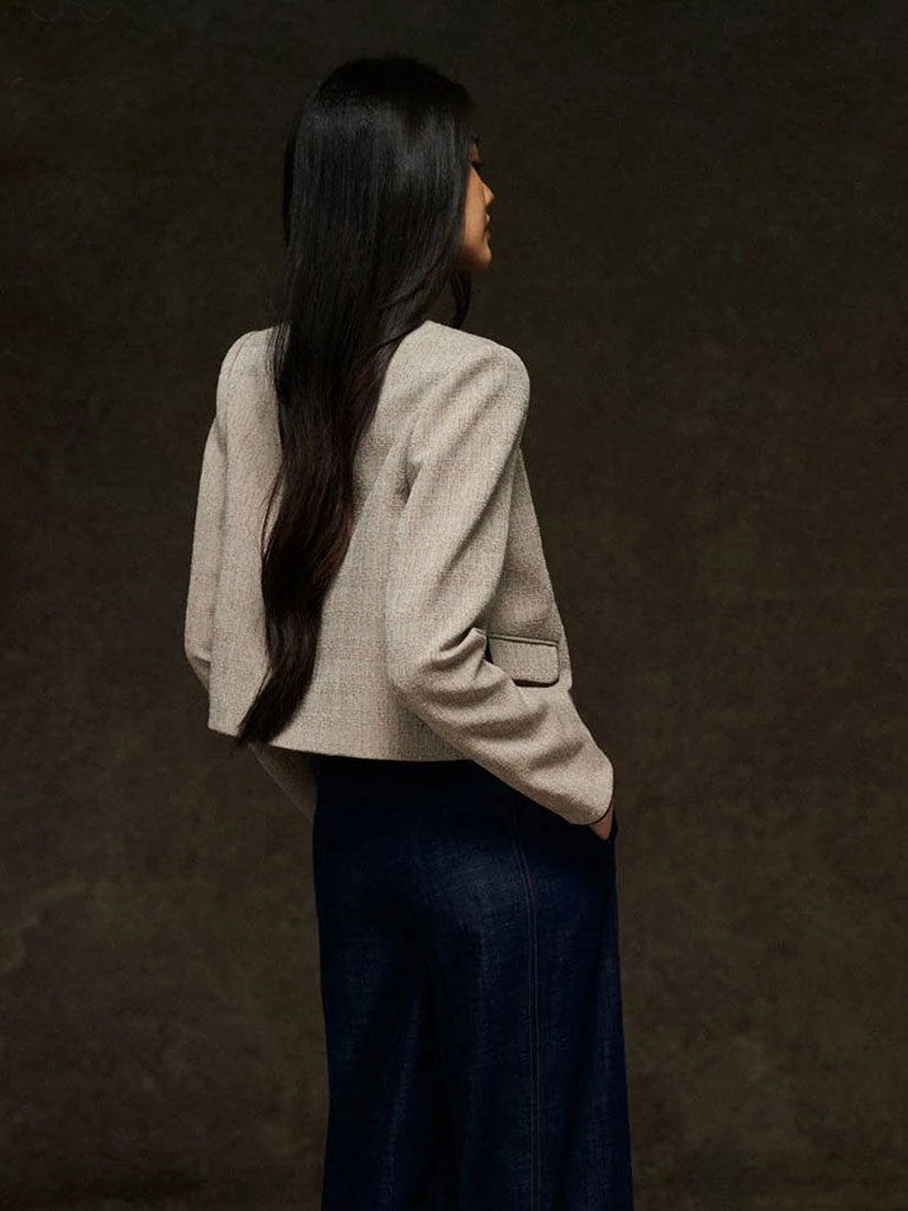 Brown Contrast Trim Mandarin Blazer