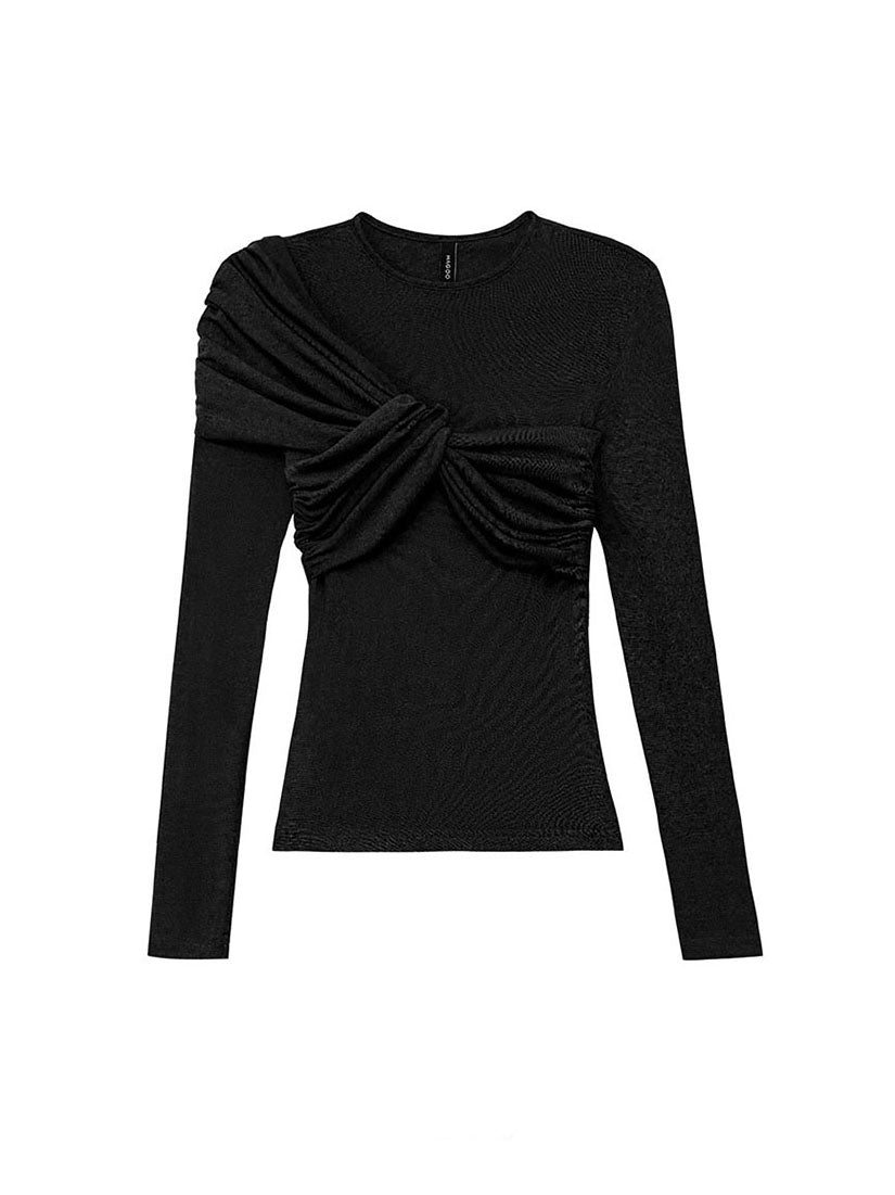 Black Twisted Pleated Top