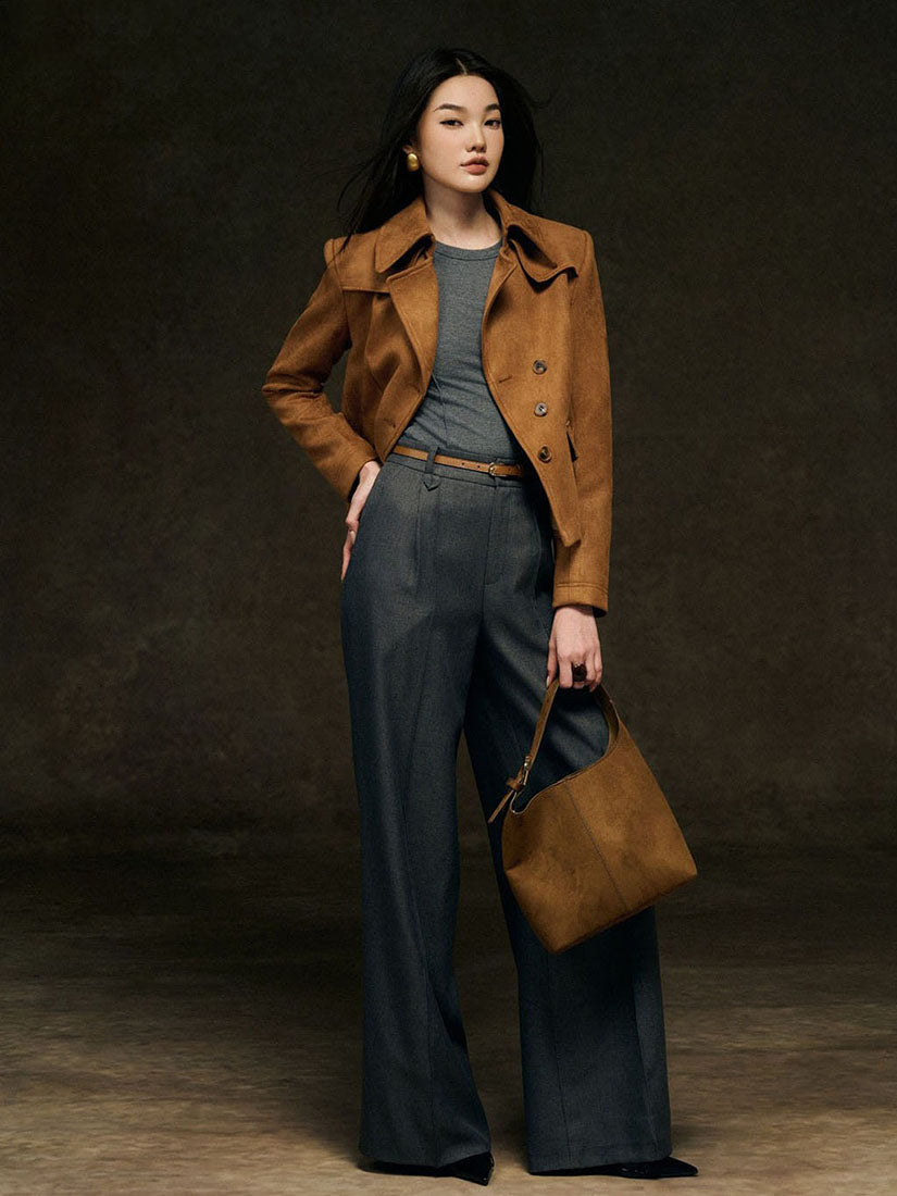 Cropped Suede Collar Jacket