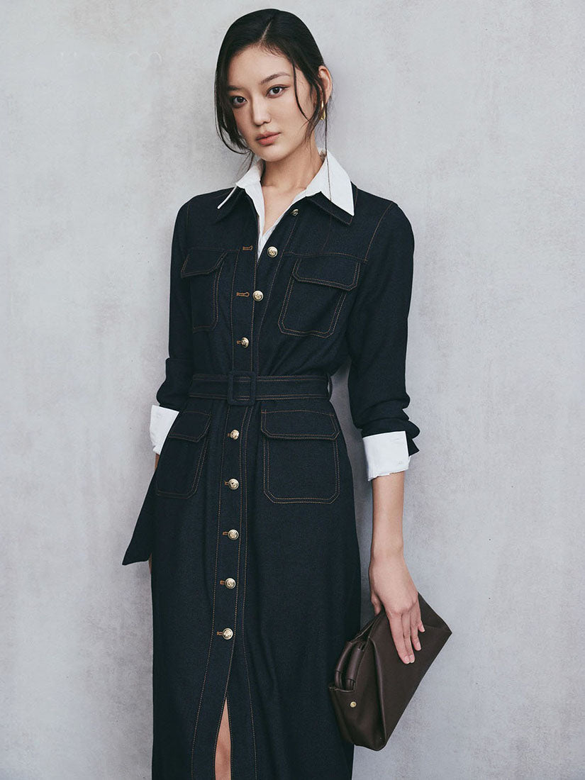 Belted Utility Denim Dress