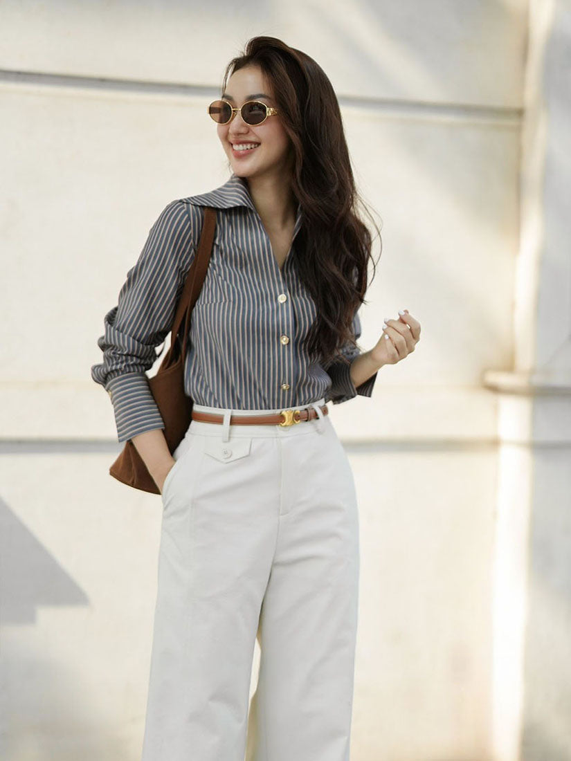 Pointed Collar Striped Shirt