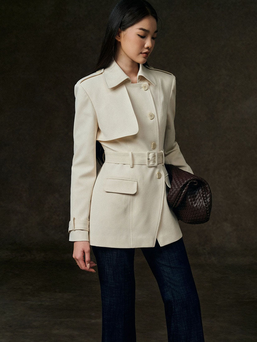 Cream Structured Cinched Waist Jacket
