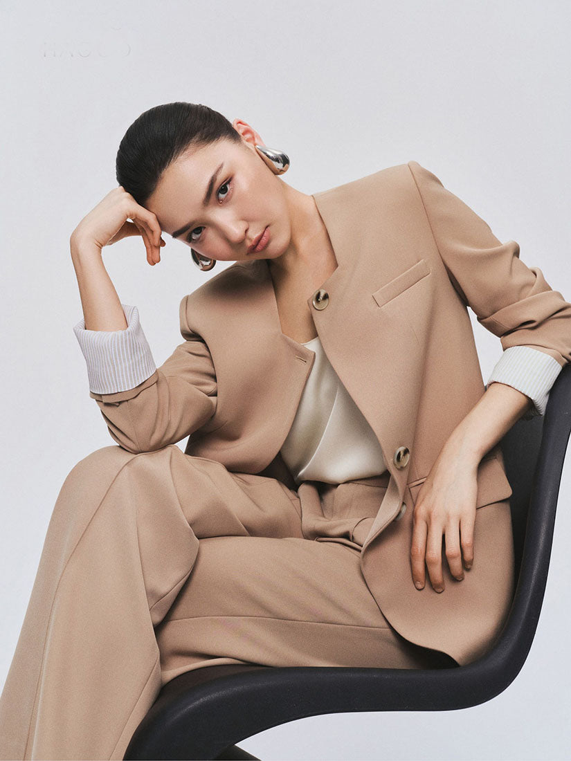 Beige Square U-Neck Blazer