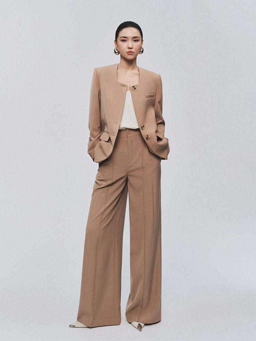 Beige Square U-Neck Blazer