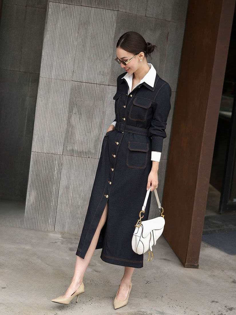 Belted Utility Denim Dress