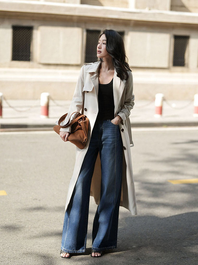 White Double Breasted Belted Trench Coat