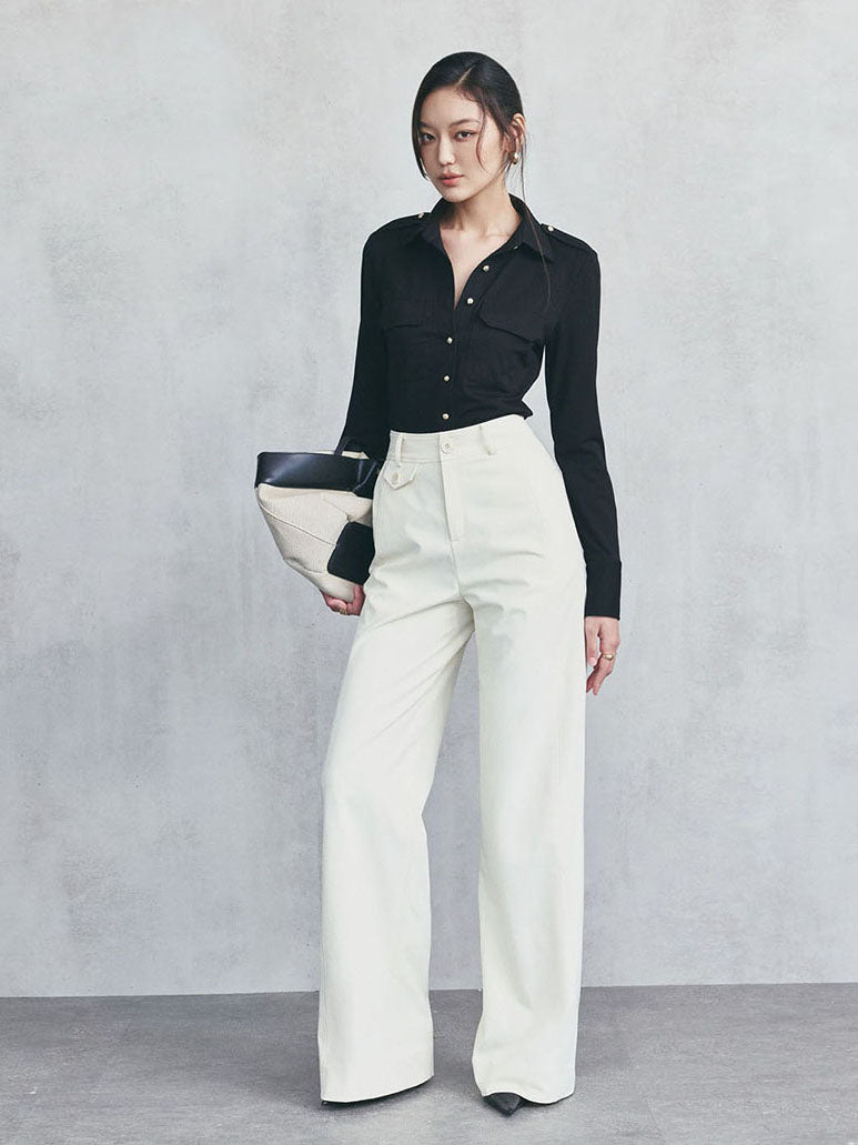 Flap Pocket Wide-Leg Trousers