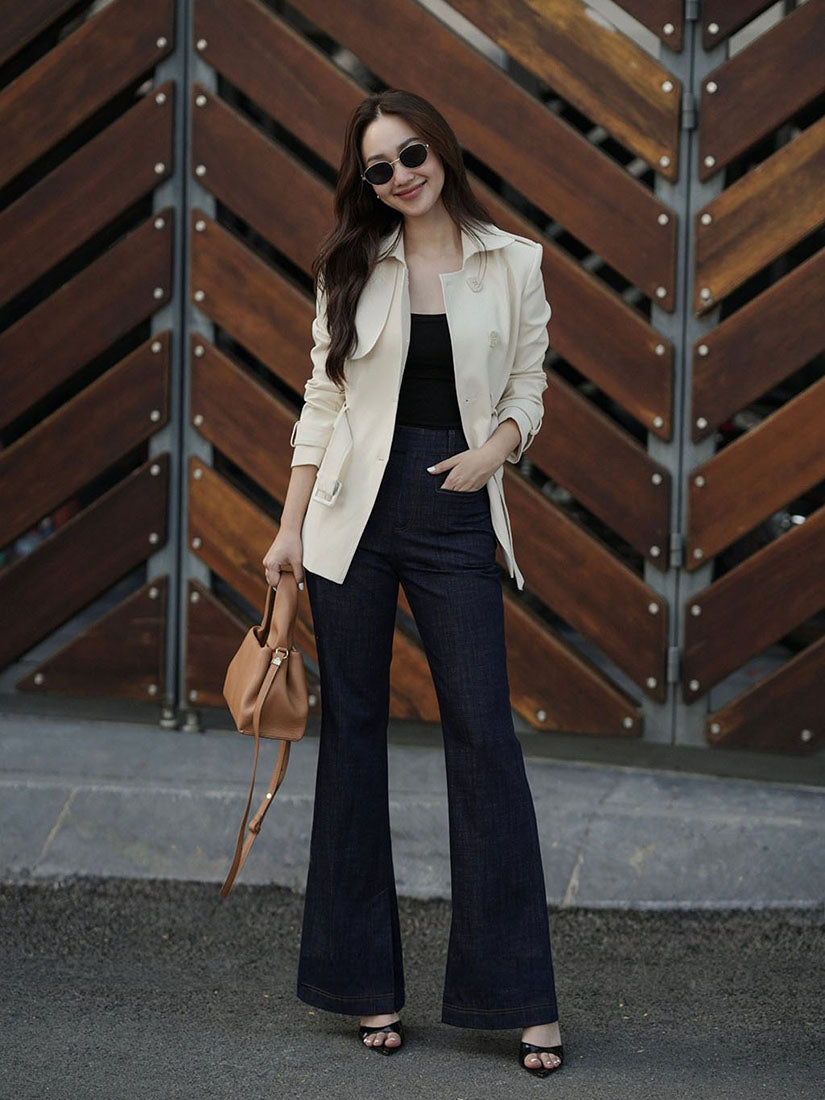 Cream Structured Cinched Waist Jacket