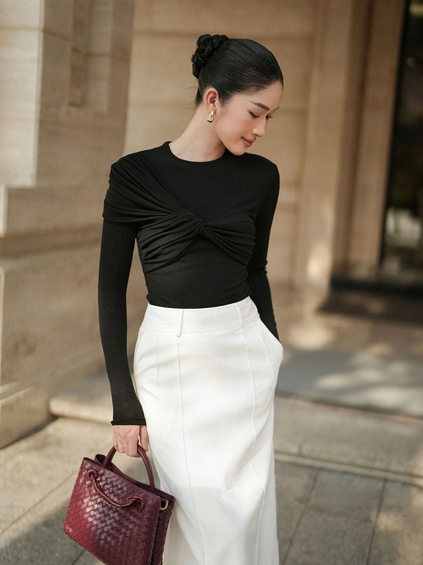 Black Twisted Pleated Top