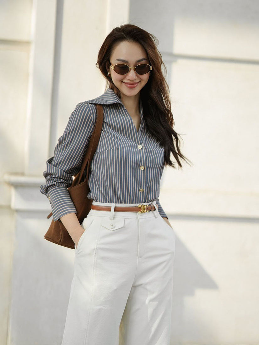 Pointed Collar Striped Shirt
