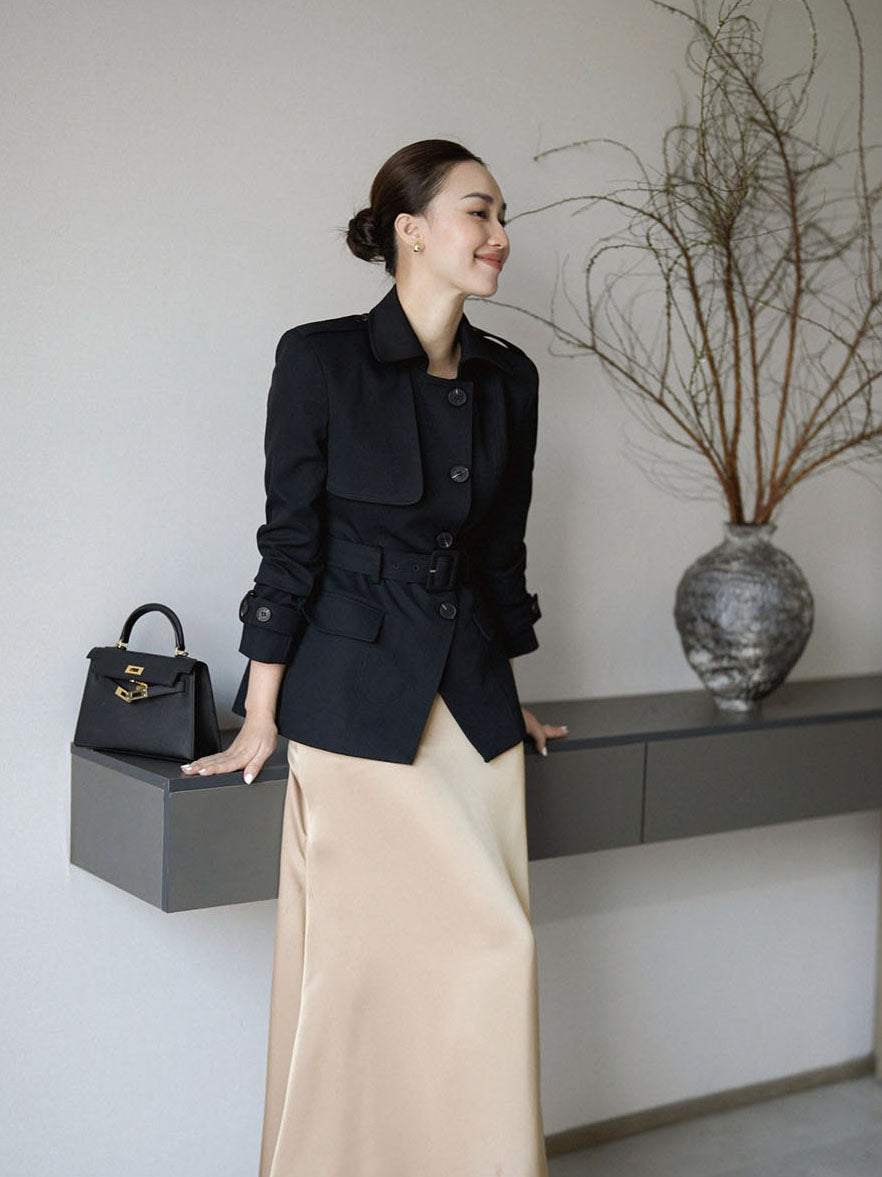 Black Structured Cinched Waist Jacket