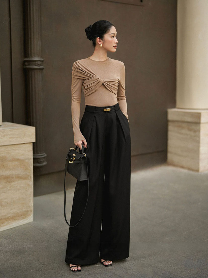 Beige Twisted Pleated Top