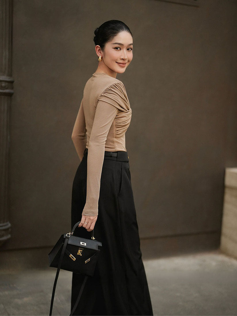 Beige Twisted Pleated Top