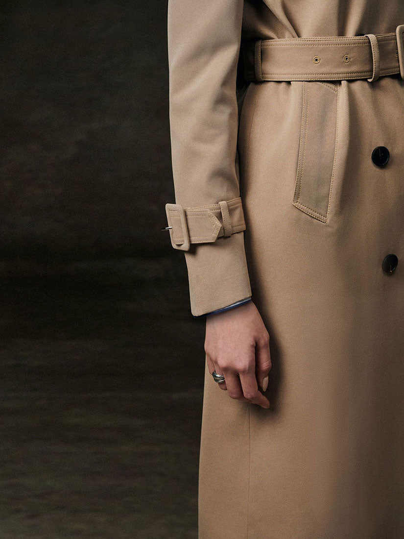 Beige Double Breasted Belted Trench Coat