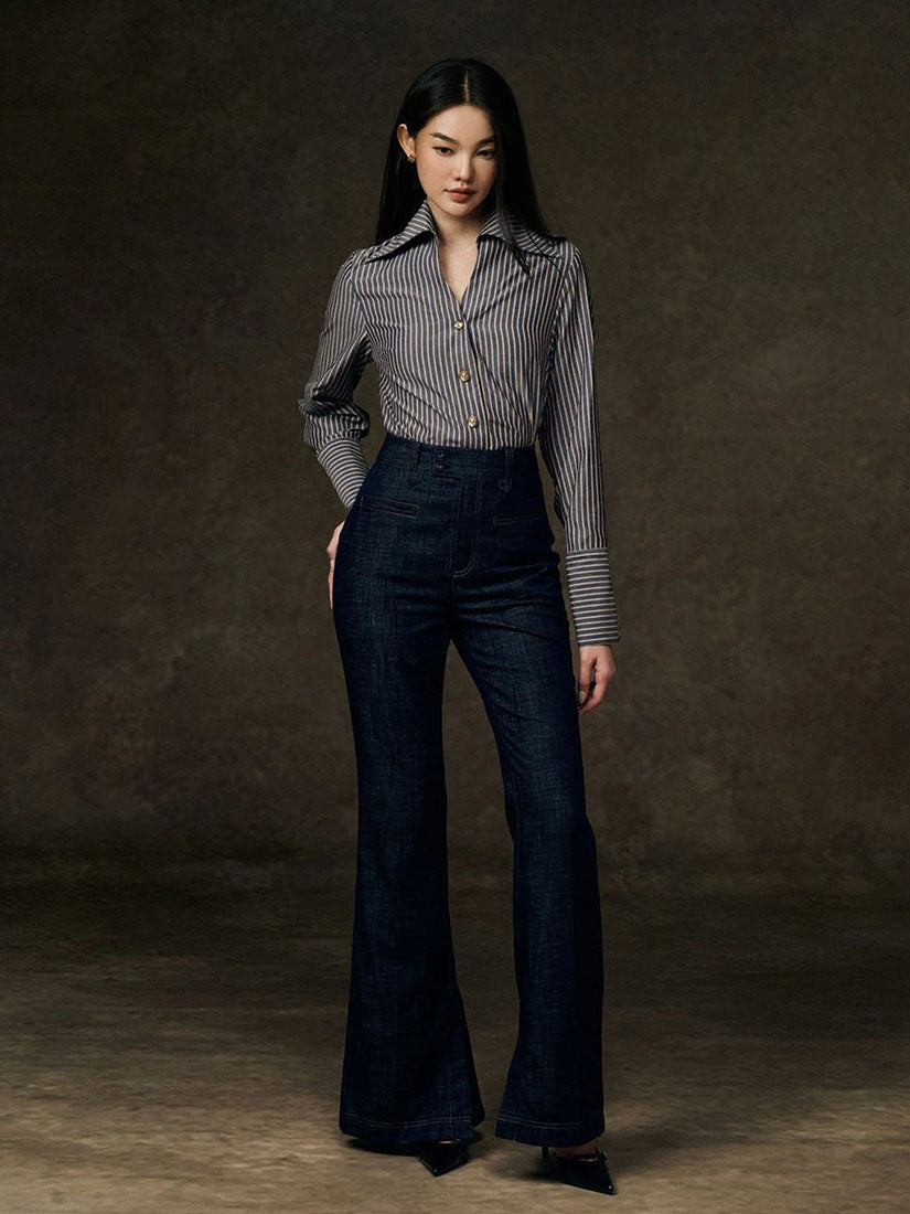 Pointed Collar Striped Shirt