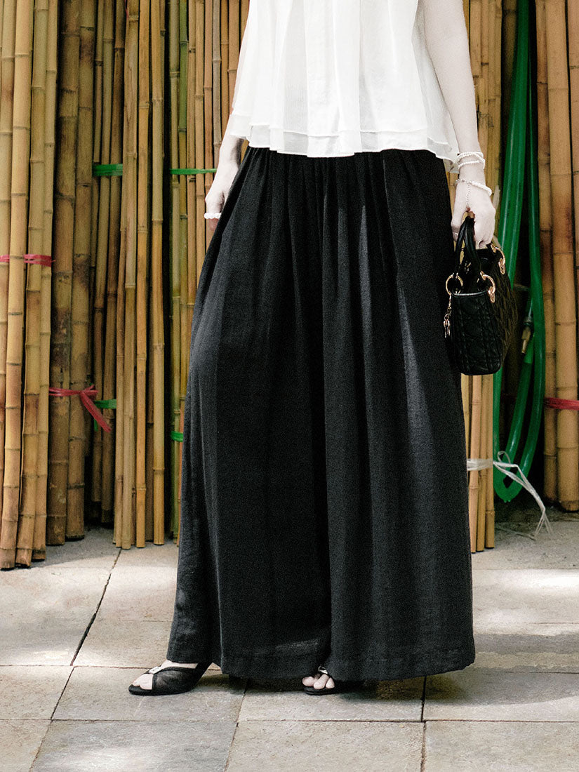 Pin Pleated Waist Wide Leg Pants