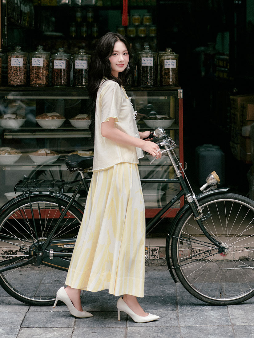 Floral Pleated Flare Skirt