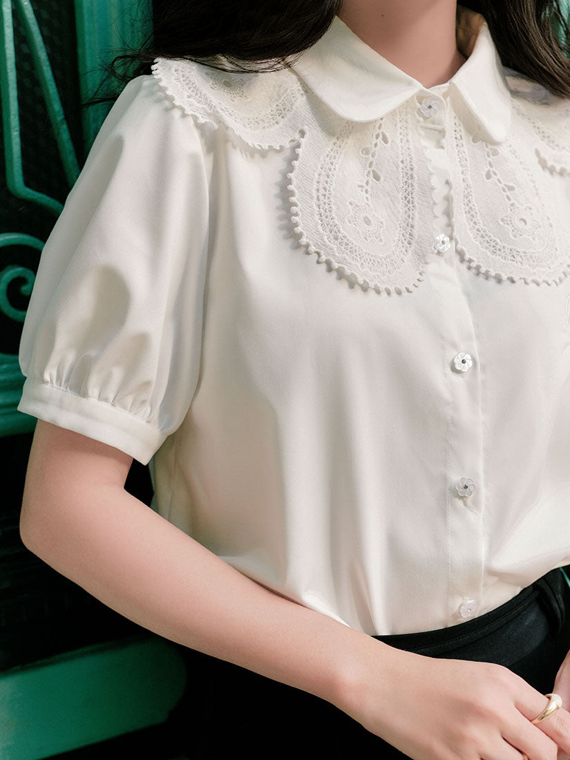 Embroidered Lace Collar Blouse