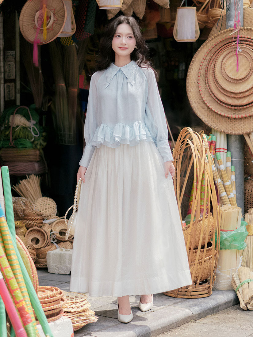 Flower Applique Collar Blouse